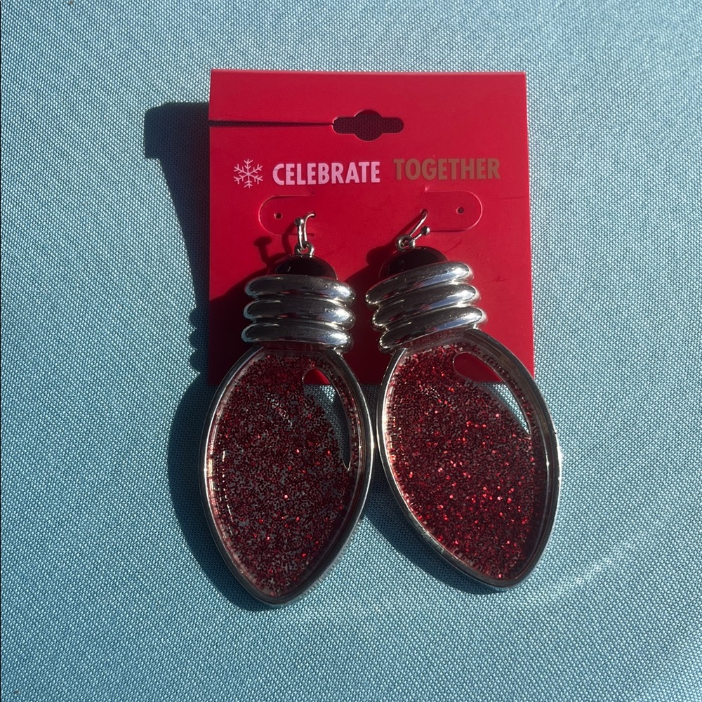 Red “Big Bulb” Holiday Glitter Earrings